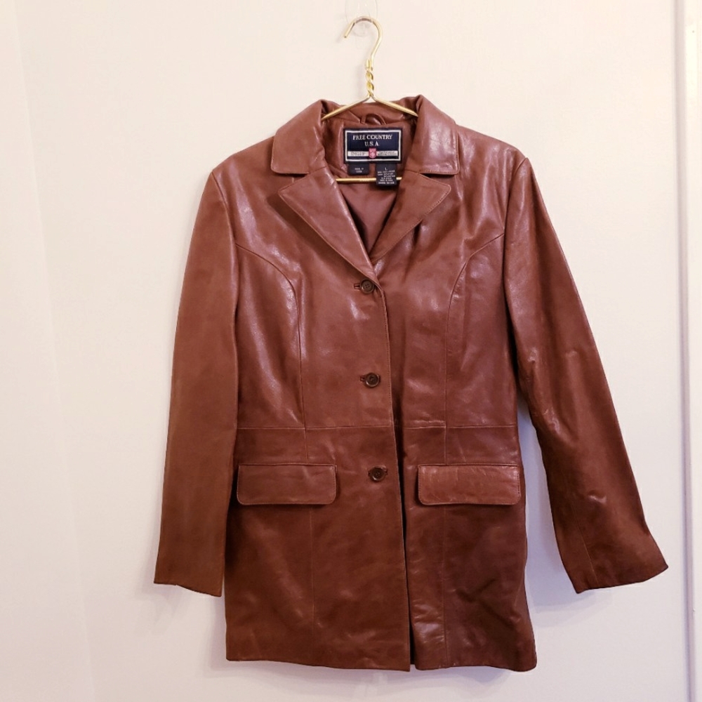 Free Country USA brown leather coat size L